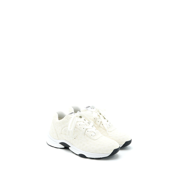 Chanel Size 37.5 22A Trainers Printed Suede Calfskin White