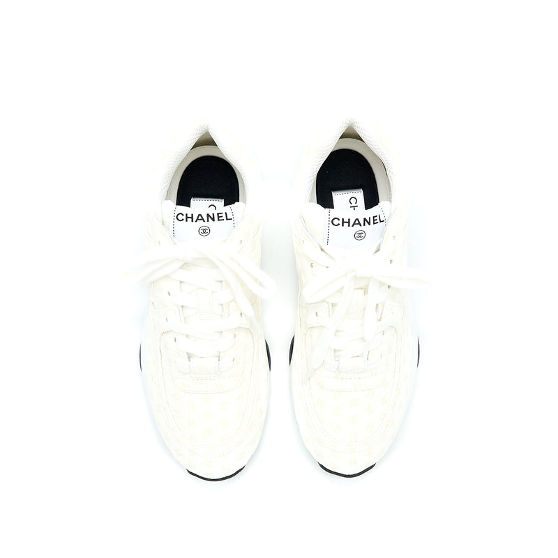 Chanel Size 37.5 22A Trainers Printed Suede Calfskin White