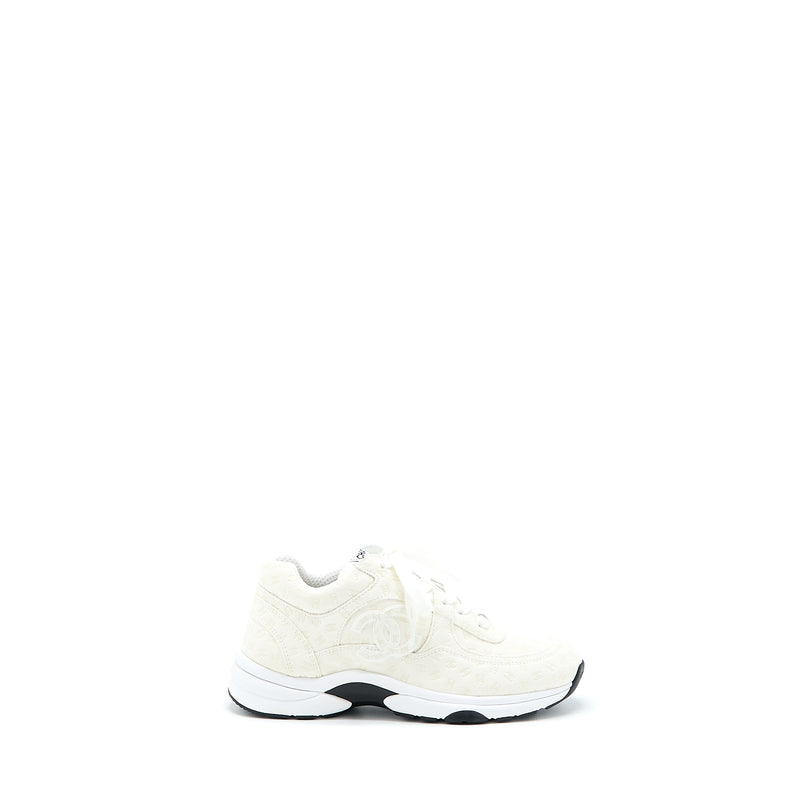 Chanel Size 37.5 22A Trainers Printed Suede Calfskin White