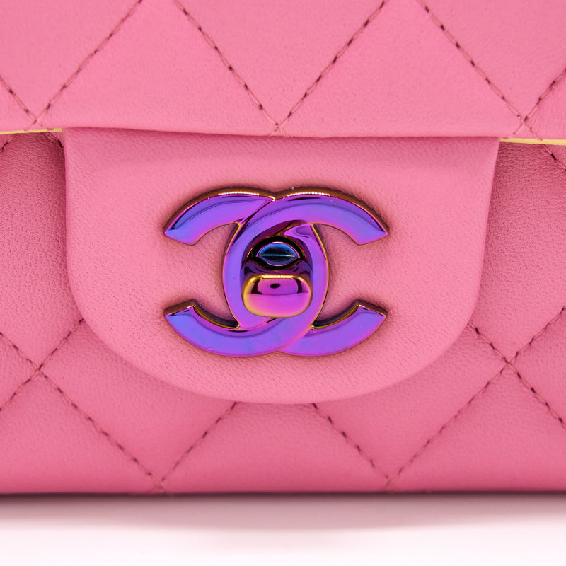 Chanel 21P Mini Rectangular Flag Bag Lambskin Pink With Multi Hardware