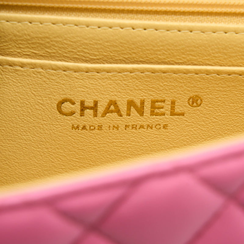 Chanel Classic Mini Rectangular 21P Pink Quilted Lambskin with rainbow  hardware