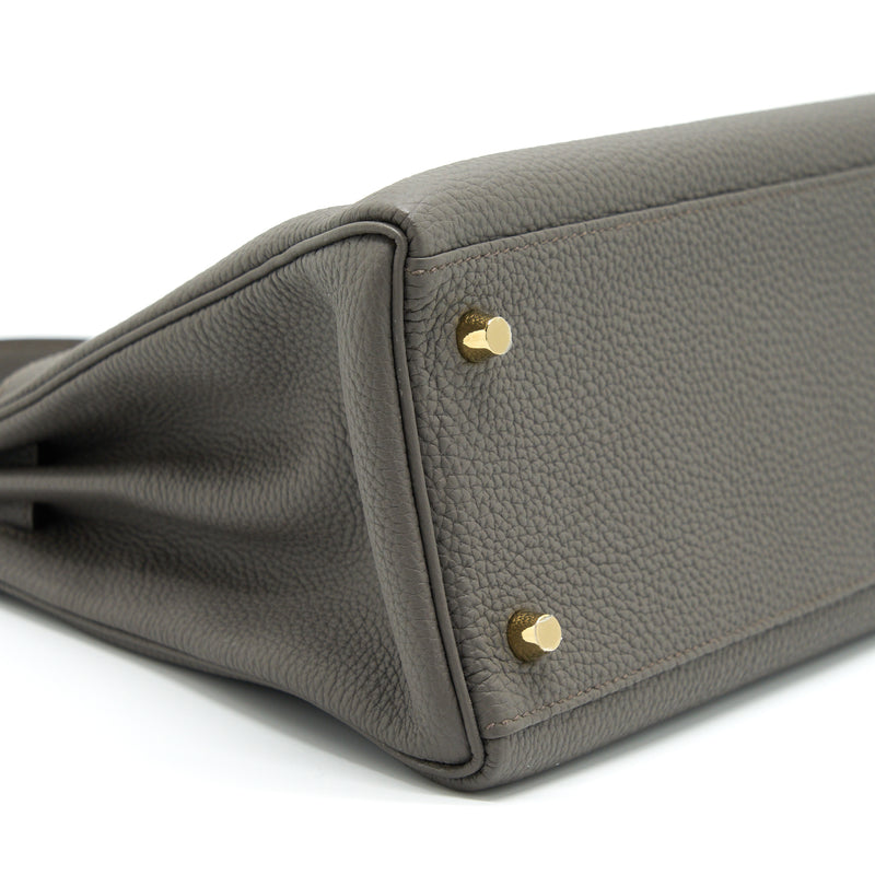 Hermes Kelly 28 Togo 8F Gris Etain GHW Stamp C