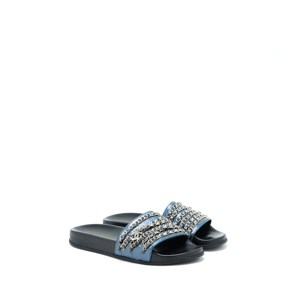 Chanel Size 39 CC Logo Dropped/Leather Chain Sandals Multicolour