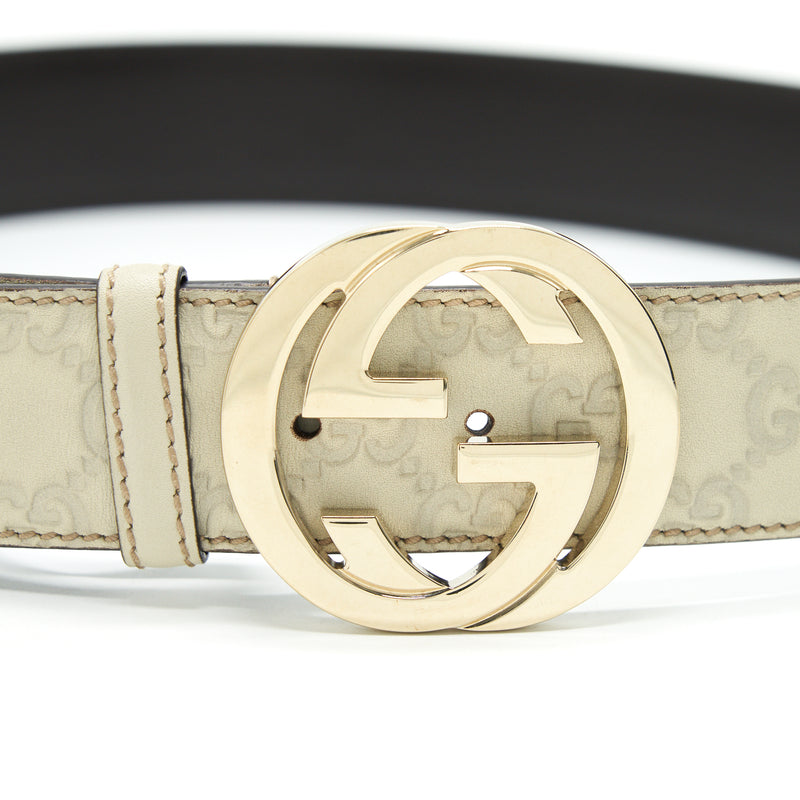Gucci GG Buckle Leather Belt White Size90