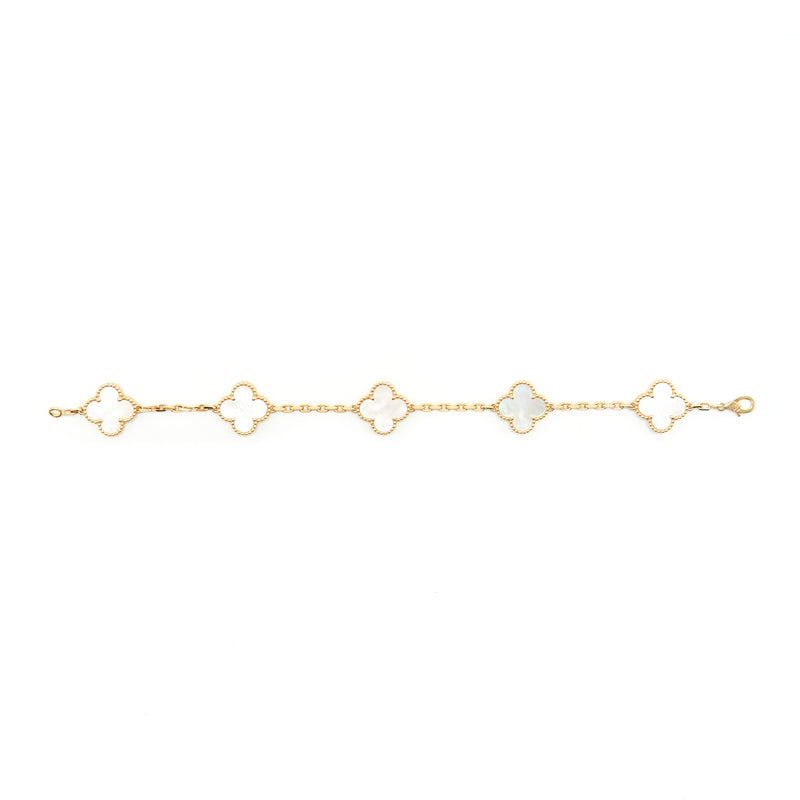 Van Cleef Arpels Vintage Alhambra Bracelet 5 Motifs Yellow Gold Mother-of-Pearl
