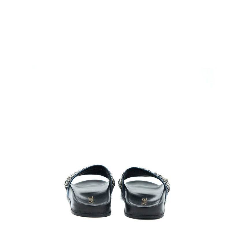 Chanel Size 39 CC Logo Dropped/Leather Chain Sandals Multicolour