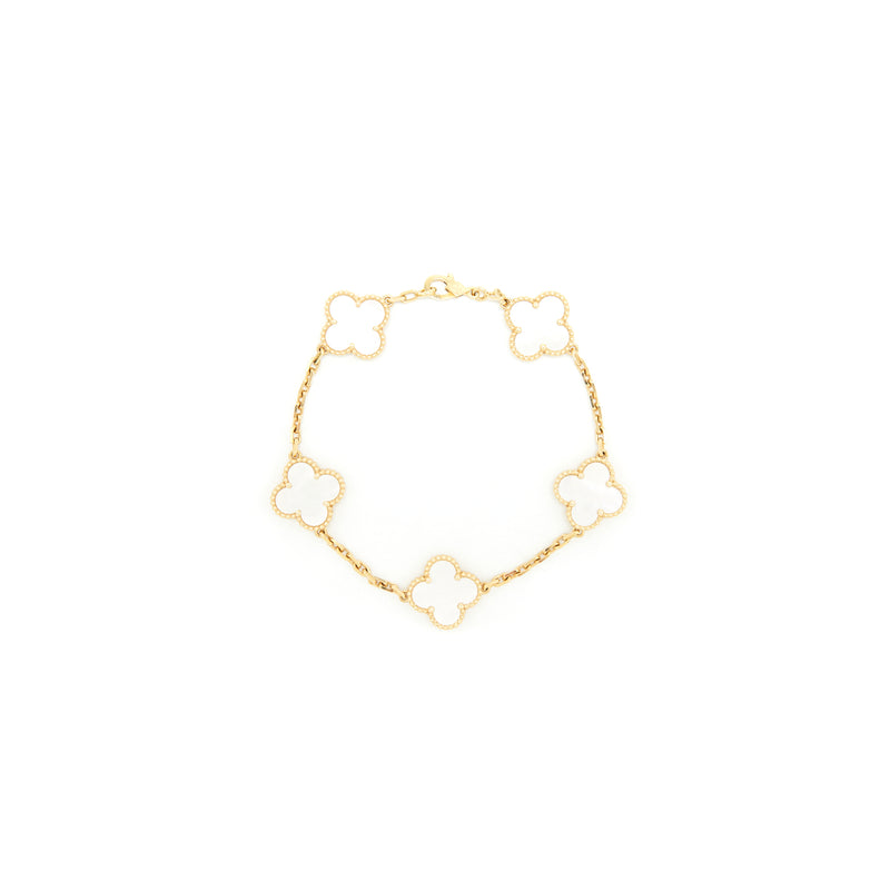 Van Cleef Arpels Vintage Alhambra Bracelet 5 Motifs Yellow Gold Mother-of-Pearl