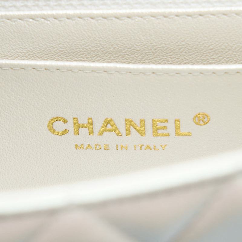 Chanel Classic Mini Rectangular Flap Bag Calfskin Iridescent White LGHW