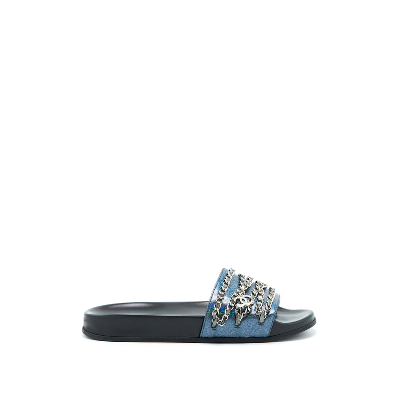 Chanel Size 39 CC Logo Dropped/Leather Chain Sandals Multicolour