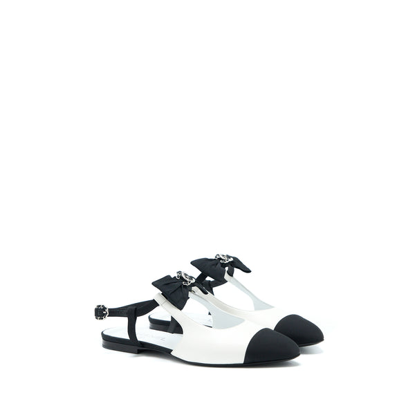 Chanel Size 38.5 Slingback With Ribbon White/Black