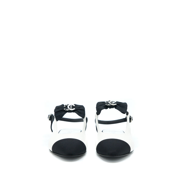 Chanel Size 38.5 Slingback With Ribbon White/Black