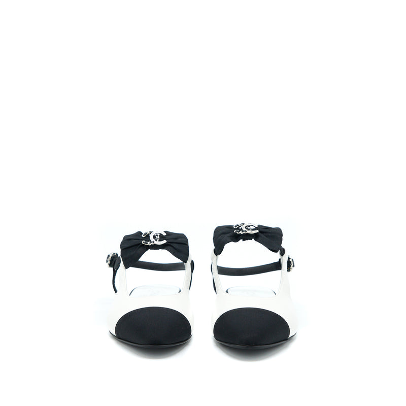 Chanel Size 38.5 Slingback With Ribbon White/Black
