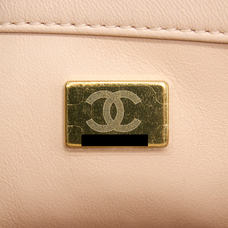 Chanel 22C Pearl Crush Mini Square Flap Bag Lambskin Light Beige GHW