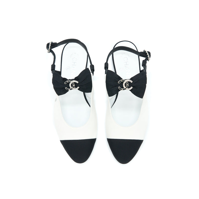 Chanel Size 38.5 Slingback With Ribbon White/Black