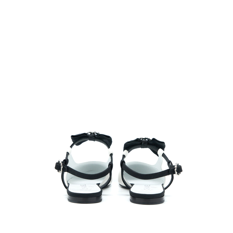 Chanel Size 38.5 Slingback With Ribbon White/Black