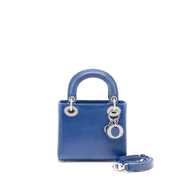 Dior Mini Lady Dior Lizard Blue Crystal SHW