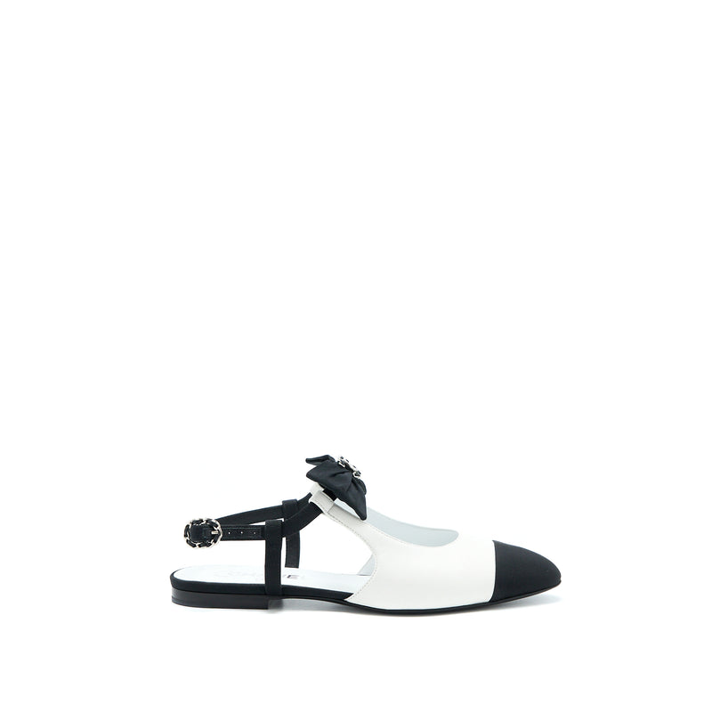 Chanel Size 38.5 Slingback With Ribbon White/Black