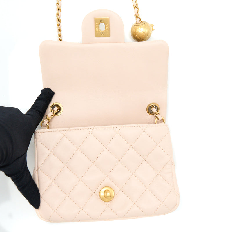 Chanel Beige Quilted Lambskin Pearl Crush Mini Flap Bag Gold
