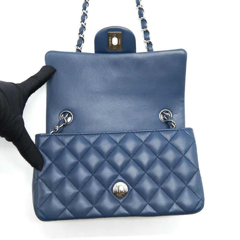 Chanel Mini Rectangular Flap bag Lambskin Blue SHW