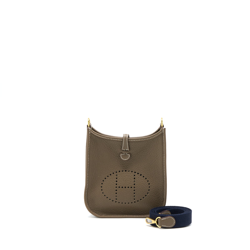 Hermes Mini Evelyne Clemence Etoupe/Bleu Indigo GHW Stamp Z