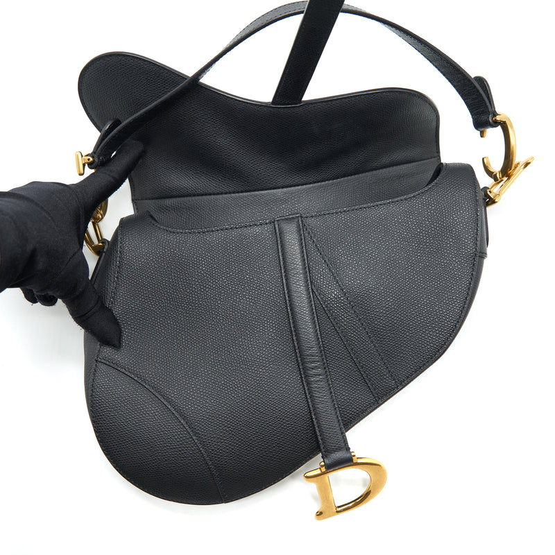 Dior Medium Saddle Bag Grained Calfskin Black GHW