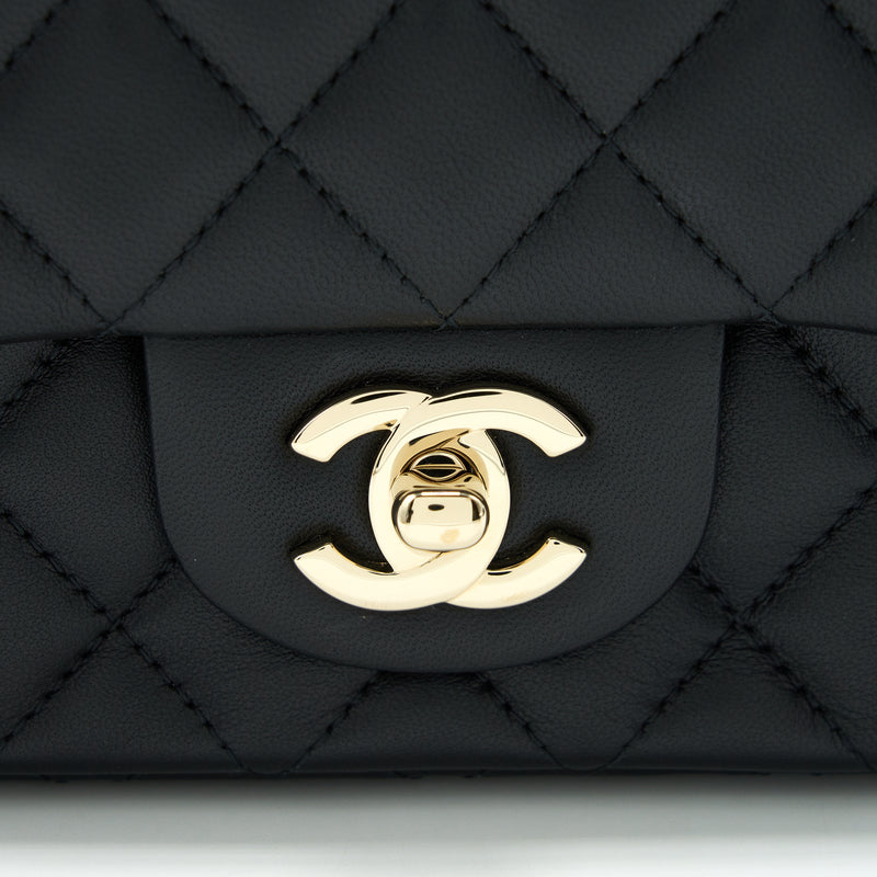 Chanel Mini Rectangular Flap in Black Lambskin with Pale Gold