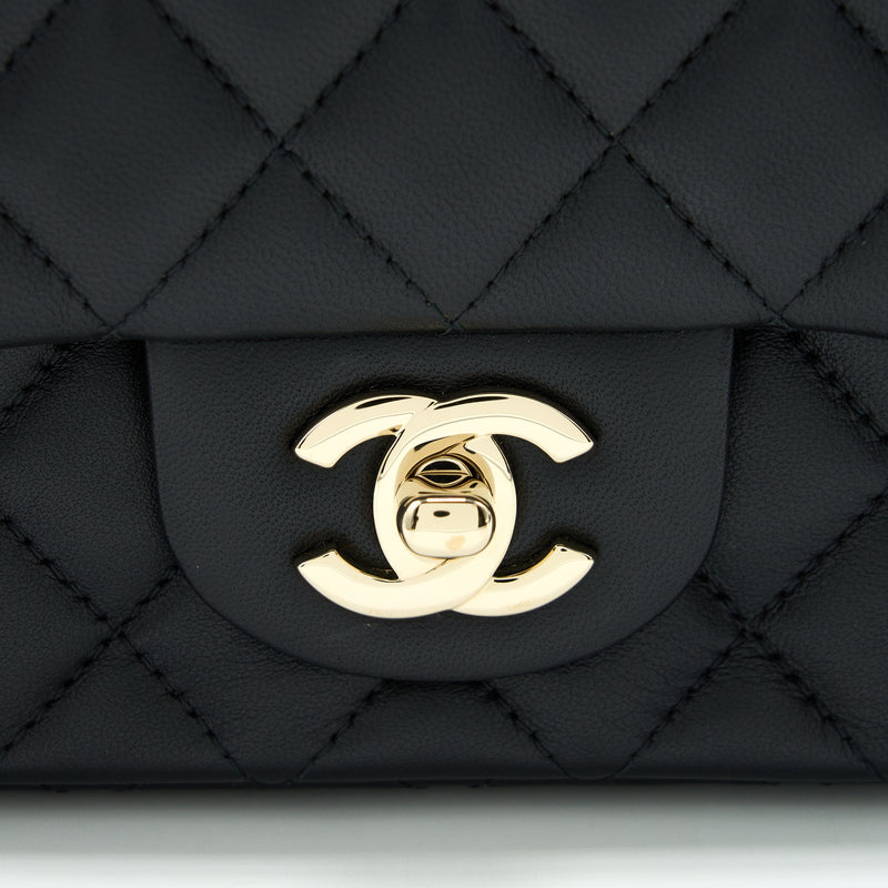 Chanel Mini Square Flap Bag Black Lambskin Light Gold Hardware