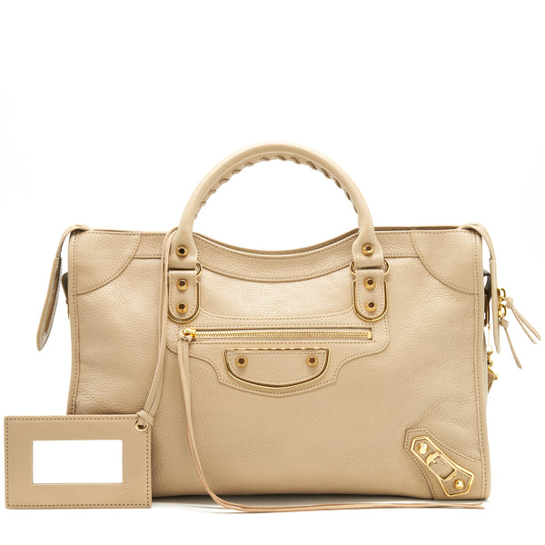 Balenciaga Medium Metallic edge City Bag beige LGHW