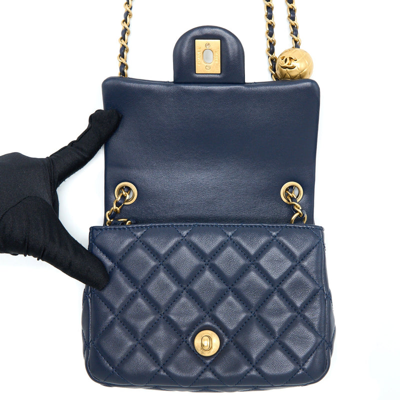 Chanel Pearl Crush Mini Square Lambskin Navy Brushed GHW