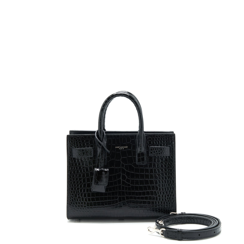 Saint Laurent Sac De Jour nano in croc Embossed calfskin black SHW