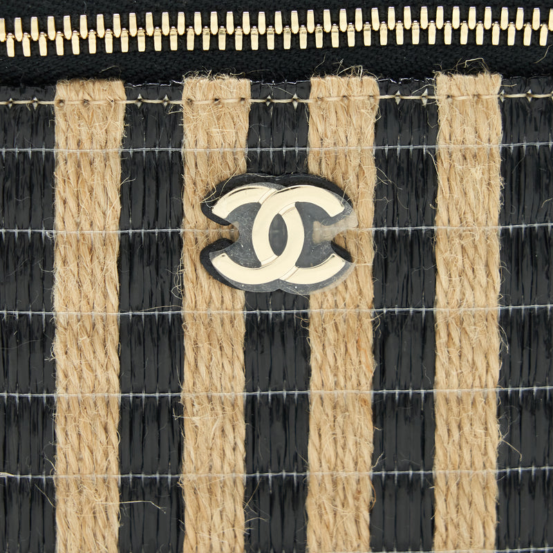 Chanel Small Vanity with Chain raffia Black Beige stripe
