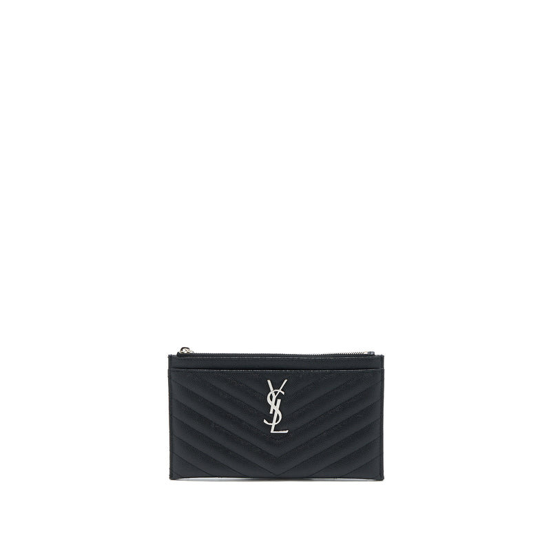 Saint Laurent Cassandra Matelasse Zipped Pouch Grained Calfskin Black SHW