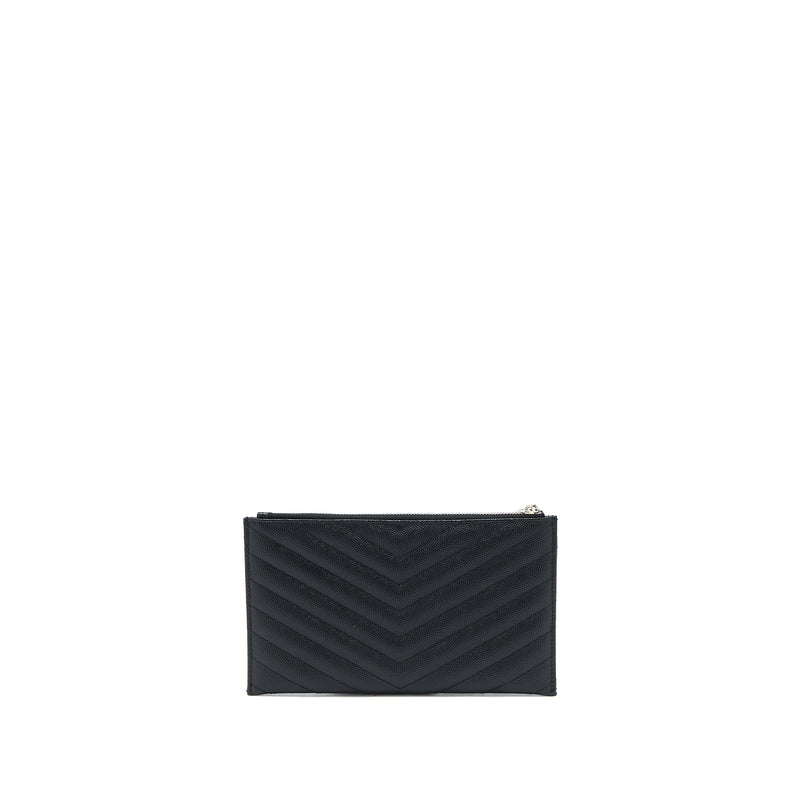 Saint Laurent Cassandra Matelasse Zipped Pouch Grained Calfskin Black SHW