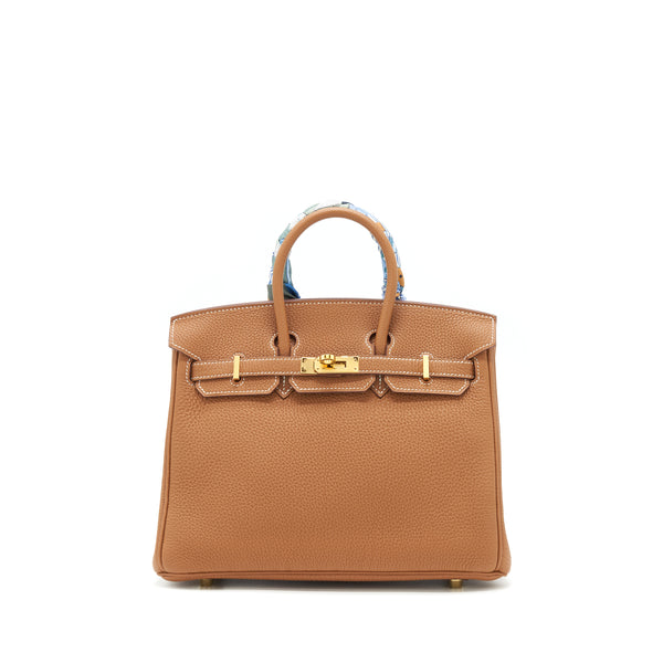 Hermes Birkin 25 Togo Gold GHW Stamp D With Extra Twilly
