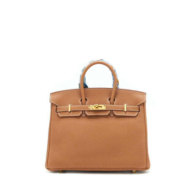 Hermes Birkin 25 Togo Gold GHW Stamp D With Extra Twilly