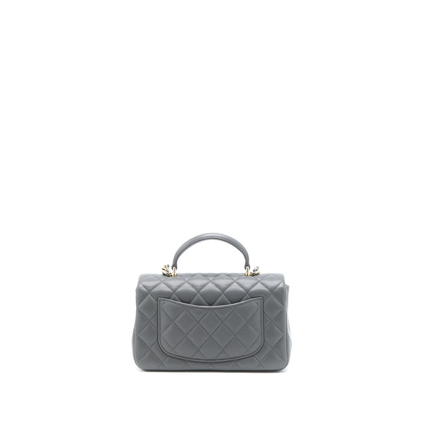 Chanel Top handle Mini Rectangular Flap Bag Lambskin Grey LGHW (Microchip)
