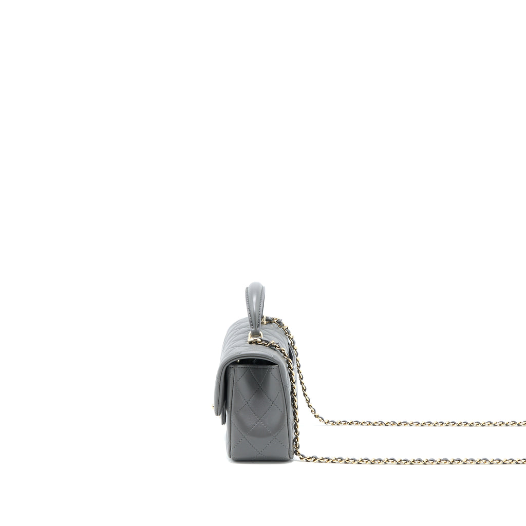 Chanel Top handle Mini Rectangular Flap Bag Lambskin Grey LGHW (Microc