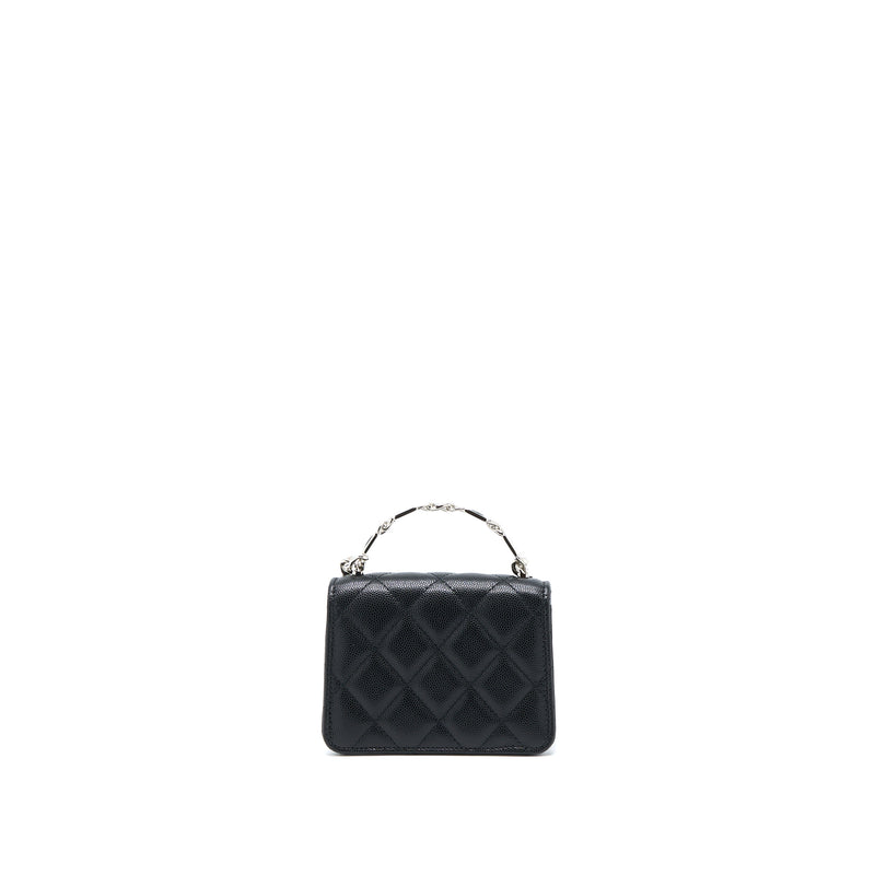 Chanel Detailed Top Handle Mini Flap Bag with Chain Caviar Black SHW