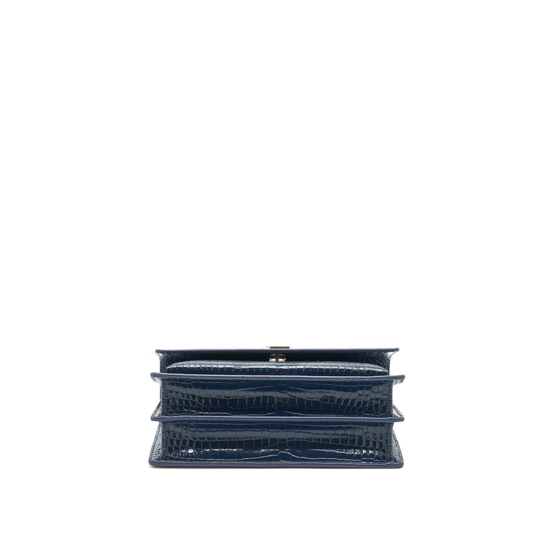 Saint Laurent Medium Sunset Bag croc Embossed calfskin dark blue SHW