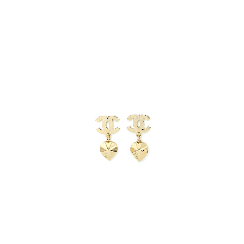 Chanel 22B Heart Drop/Pearl Earrings Light Gold Tone