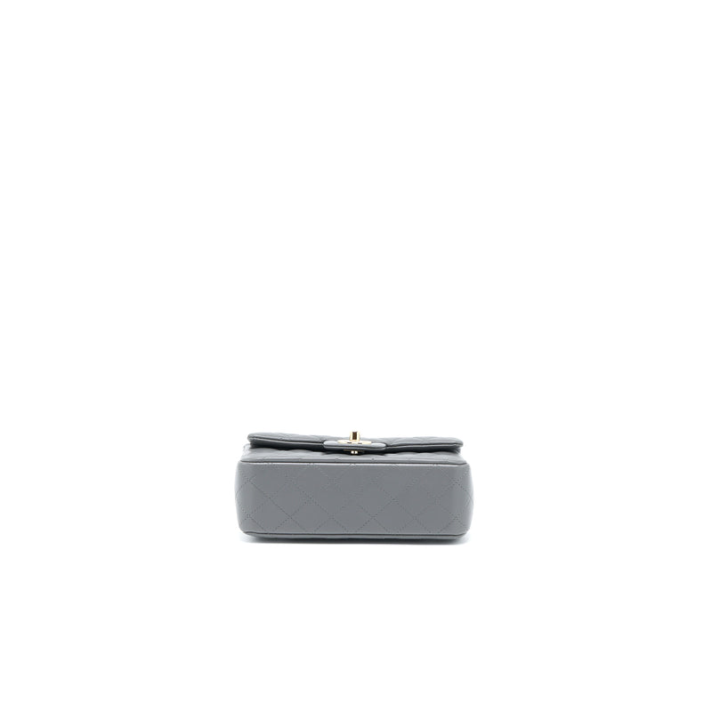 Chanel Top handle Mini Rectangular Flap Bag Lambskin Grey LGHW (Microchip)