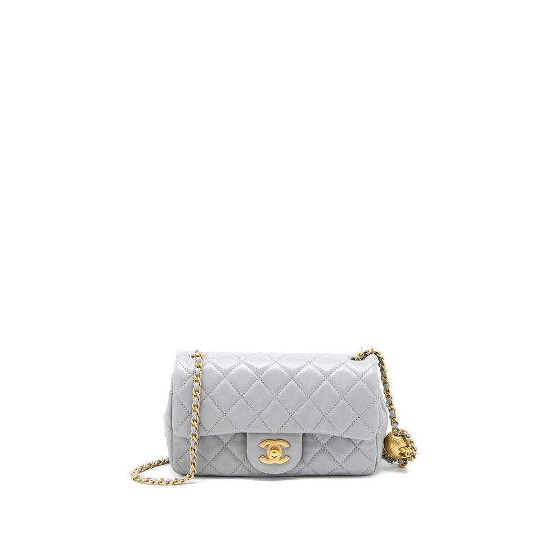 Chanel Pearl Crush Mini Rectangular Flap Bag Lambskin Light Grey Brush