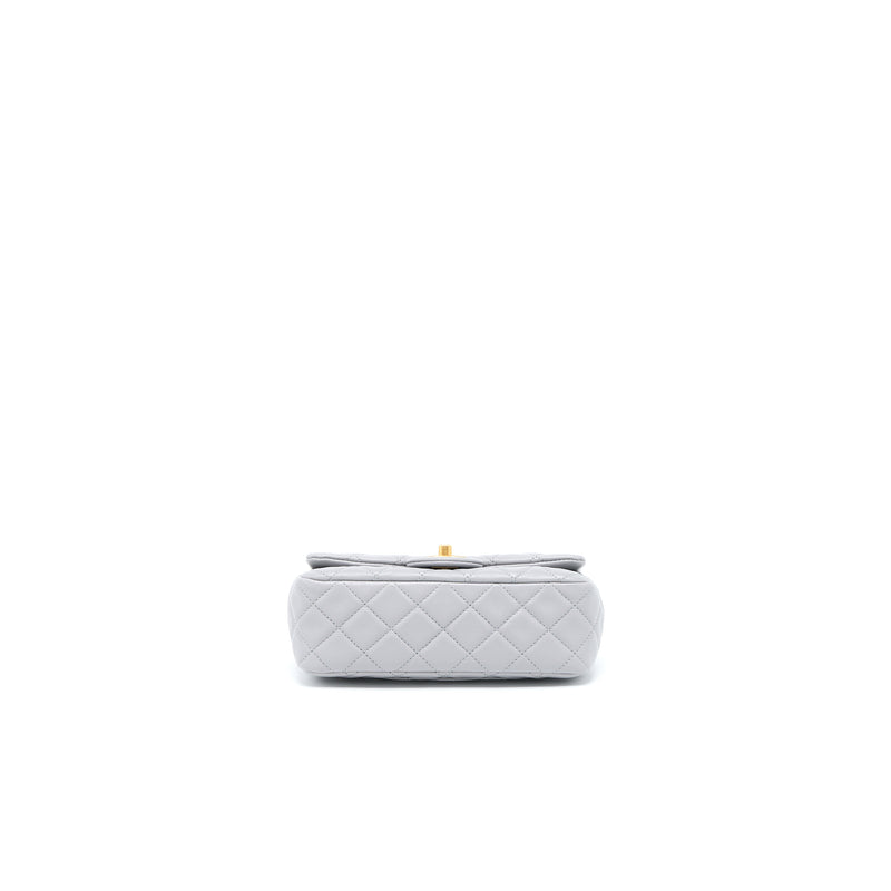 Chanel Pearl Crush Mini Rectangular Flap Bag Lambskin Light Grey Brushed GHW (Microchip)