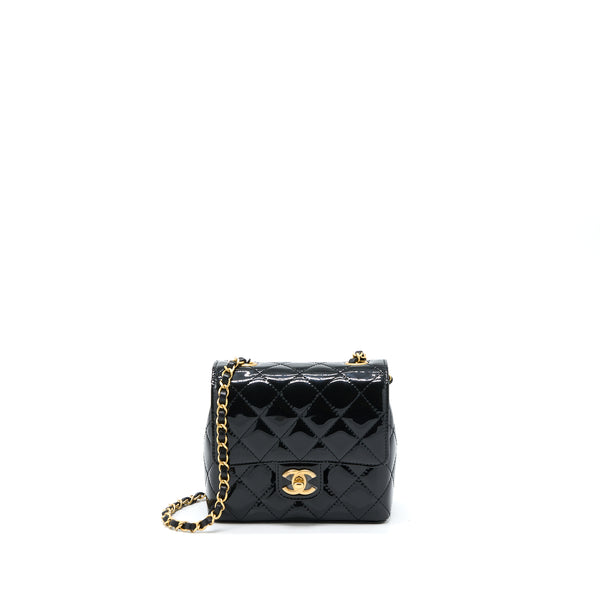 Chanel 22K Retro Classic New Square Mini Flap Bag Patent Black Brushed GHW (Microchip)