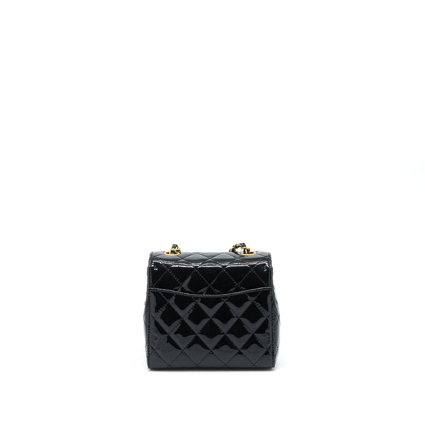 Chanel 22K Retro Classic New Square Mini Flap Bag Patent Black Brushed GHW (Microchip)