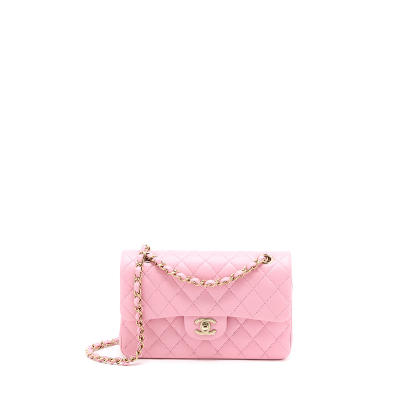 Chanel Small Classic Flap Bag Lambskin Pink LGHW (Microchip)