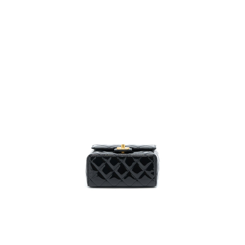 Chanel 22K Retro Classic New Square Mini Flap Bag Patent Black Brushed GHW (Microchip)