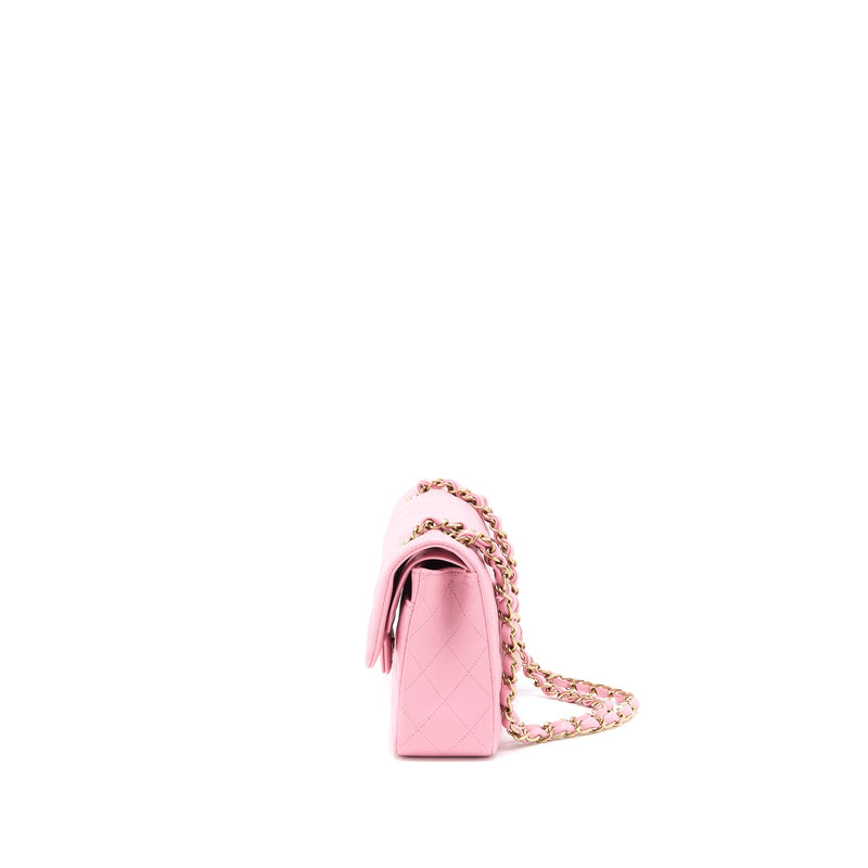 Chanel Small Classic Flap Bag Lambskin Pink LGHW (Microchip)