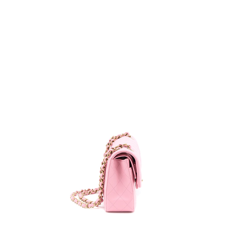 Chanel Small Classic Flap Bag Lambskin Pink LGHW (Microchip)