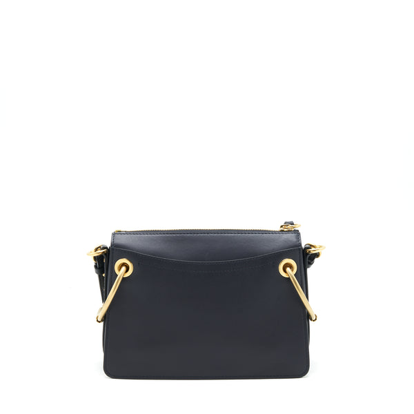 Chloe Logo Print Shoulder Bag Navy GHW